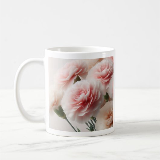 Nelken-Träume in Rosa Kaffeetasse (Links)