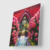 Nelken und Tor: Willkommen im Geheimgarten Quadratische Wanduhr (Winkel)