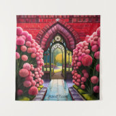 Nelken und Tor: Willkommen im Geheimgarten Wandteppich (Vorderseite)