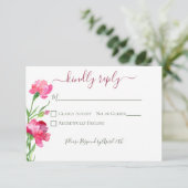 Nelken & Vergiss mich Nots Hochzeit RSVP Karte (Stehend Vorderseite)