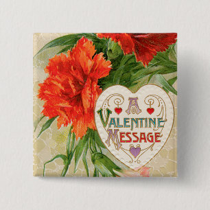 Nelkenblumen, alte Valentinstagsbotschaft Button