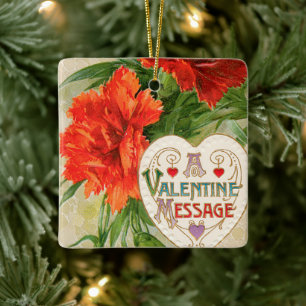 Nelkenblumen, alte Valentinstagsbotschaft Keramikornament