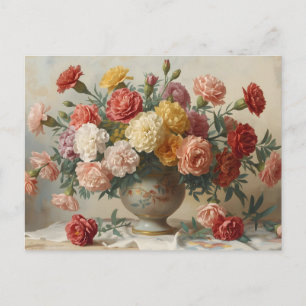 Nelkenblumenstrauß Vintage Stillleben  Postkarte