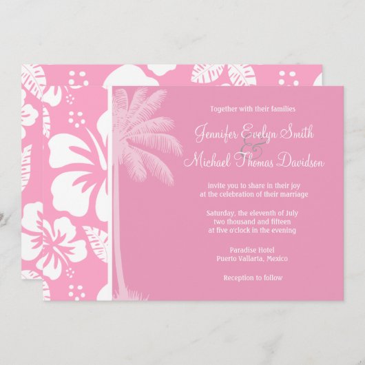 Nelkenrosa Tropischer Hibiskus; Sommerpalme Einladung (Vorne/Hinten)