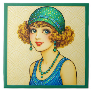 Nell Brinkley Style Flapper Keramik   Fliese