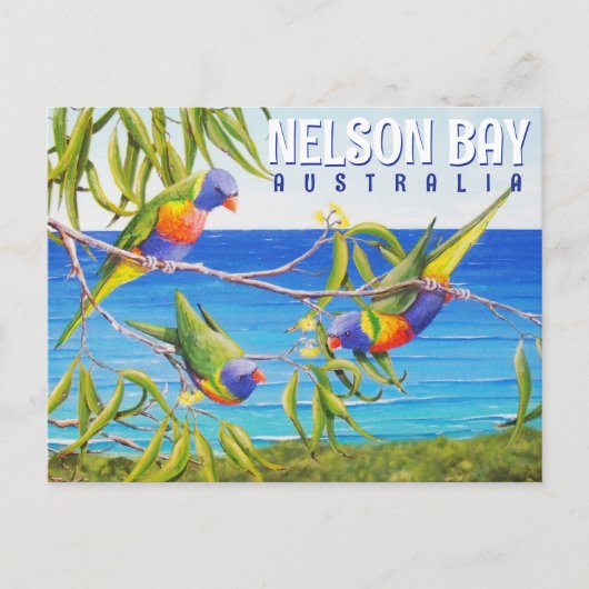 Nelson Bay Australia Birds Lorikeet Beach Malerei Postkarte (Vorderseite)