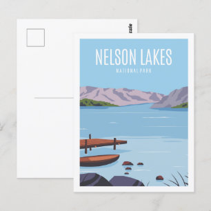 Nelson Lakes Famous Travel Place Illustration Postkarte
