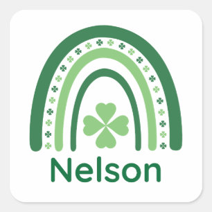 Nelson Name Clover Boho Regenbogen Quadratischer Aufkleber