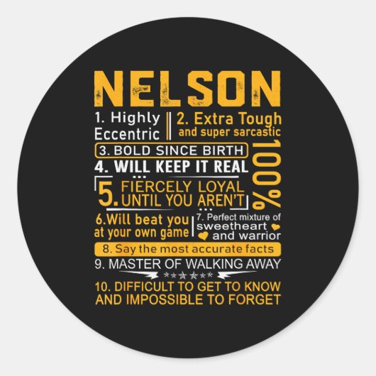 Nelson Name Shirt D Nelson Last Name Runder Aufkleber (Vorderseite)