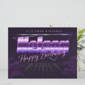 Nelson Name Vorname lila retro Karte Geburtstag (Stehend Vorderseite)