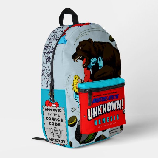 NEMESIS: The Super Ghost Backpack  Bedruckter Rucksack (Rückseitige Ecke links)