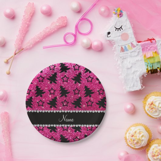 Nennen Sie Neon heißen rosa Glitzer Weihnachtsbäum Pappteller (Party)