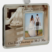 Nennen Sie unsere ersten Weihnachten als Mr. und M Rahmen-Ornament Silber (Rechts)