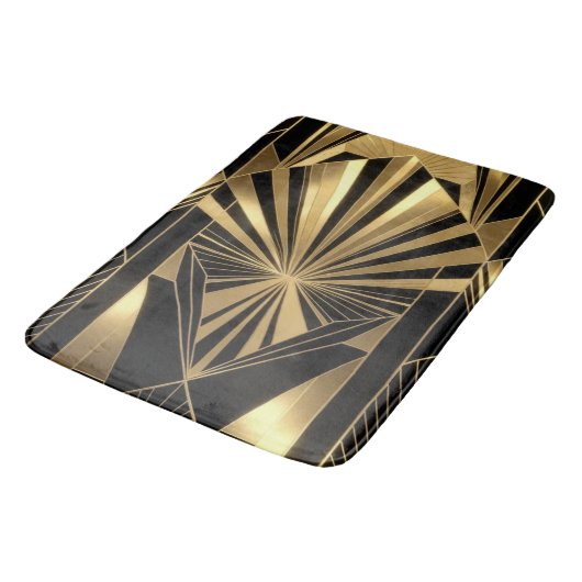 Neo Art Deco Black Gold Geometric Gatsby Badematte (Schrägansicht)