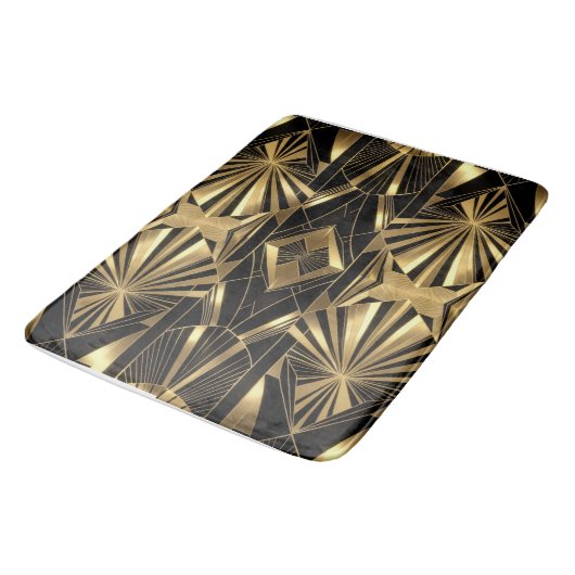 Neo Art Deco Black Gold Geometric Gatsby Bathroom Badematte (Schrägansicht)