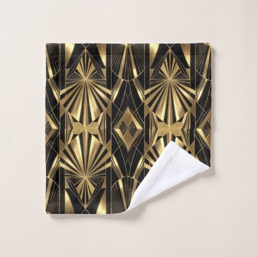 Neo Art Deco Black Gold Geometric Gatsby Bathroom Badhandtuch Set (Waschlappen)