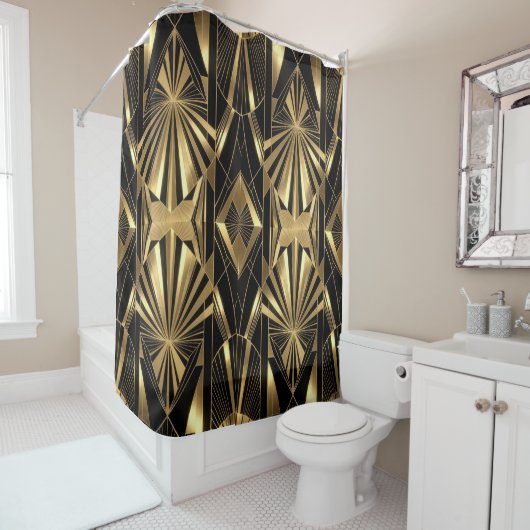 Neo Art Deco Black Gold Geometric Gatsby Bathroom Duschvorhang (Beispiel)
