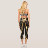 Neo Art Deco Black Gold Geometric Gatsby Capri Leggings (Rückseite)