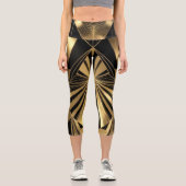 Neo Art Deco Black Gold Geometric Gatsby Capri Leggings (Vorderseite)