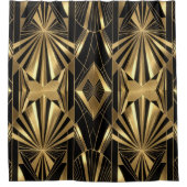 Neo Art Deco Black Gold Geometric Gatsby Duschvorhang (Vorderseite)