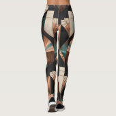 Neo Art Deco Geometric Teal Copper Gold Sunburst Leggings (Rückseite)