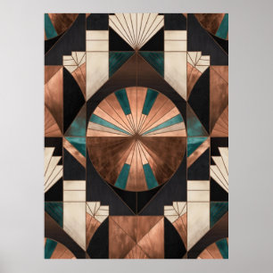 Neo-Art-Déco-Geometrie in Türkis, Kupfer und Gold  Poster