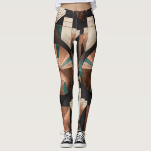 Neo-Art Deco Geometrischer Türkis-Kupfer-Gold-Sonn Leggings
