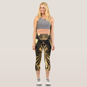 Neo Art Deco Schwarz Gold Geometrisch Gatsby Capri Leggings