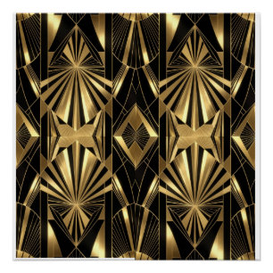 Neo Art Deco Schwarz Gold Geometrisch Gatsby Poster