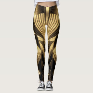 Neo Art Deco Schwarz Gold Geometrischer Gatsby Leggings
