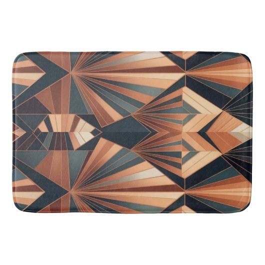 Neo Art Deco Teal Copper Geometric Sunburst Badematte (Vorderseite)
