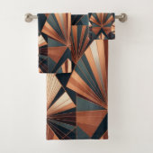 Neo Art Deco Teal Copper Geometric Sunburst Badhandtuch Set (Insitu)