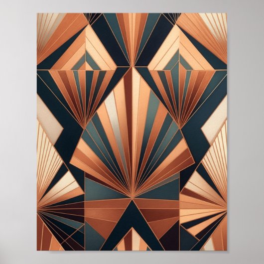 Neo Art Deco Teal Copper Geometric Sunburst Poster (Vorne)
