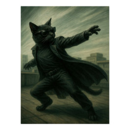Neo Catrix - Black Cat in Trench Coat & Shades Poster