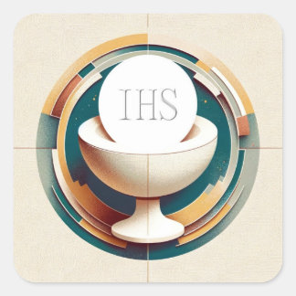 Neo-Conceptualist Communion Host and Chalice Quadratischer Aufkleber