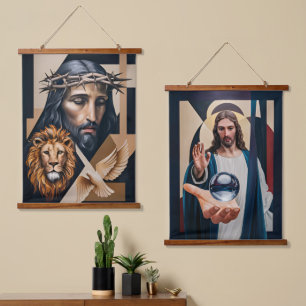 Neo-Cubist Elegance A Tribute Tapestries Wandteppich Mit Holzrahmen