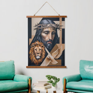 Neo-Cubist Elegance A Tribute Tapestries Wandteppich Mit Holzrahmen