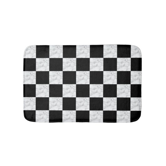 Neo Deco Black and Faux White Marble Checkerboard Badematte (Vorderseite)
