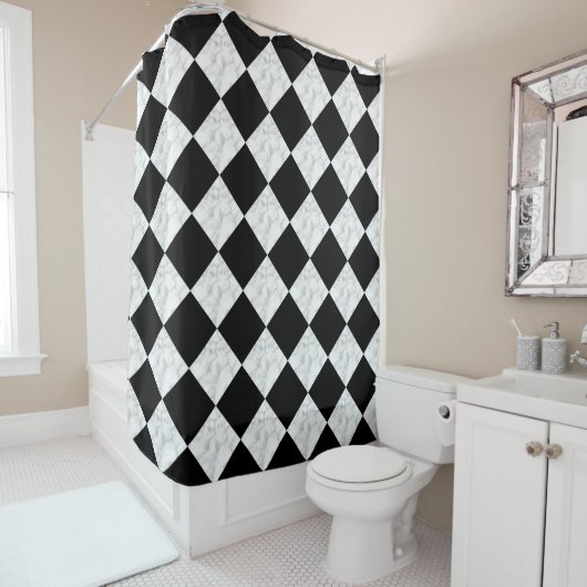Neo Deco Black and Faux White Marble Checkerboard Duschvorhang (Beispiel)