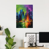 Neo Expressionist Singapore Skyline Vibrant Sunset Poster (Heimbüro)