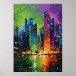 Neo-Expressionistische Skyline von Singapur Lebend Poster