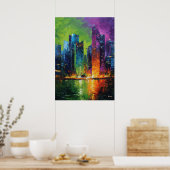 Neo-Expressionistische Skyline von Singapur Lebend Poster (Küche)