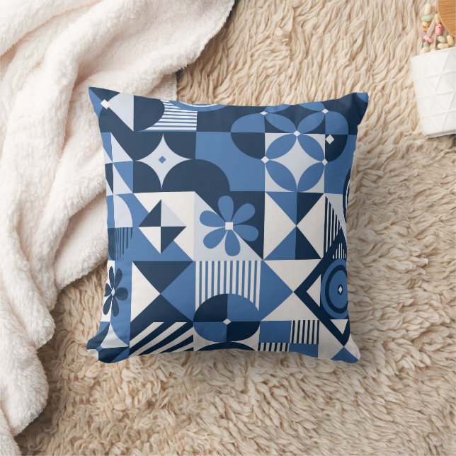 Neo Geo Design mit elegantem blauem Farbdesign Kissen (Decke)