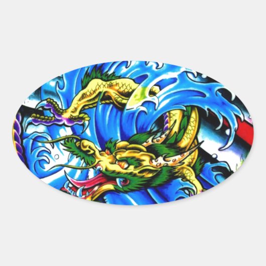Neo Jap Dragon Tattoo Ovaler Aufkleber (Vorderseite)