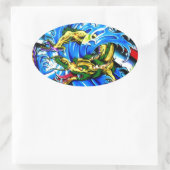 Neo Jap Dragon Tattoo Ovaler Aufkleber (Tasche)