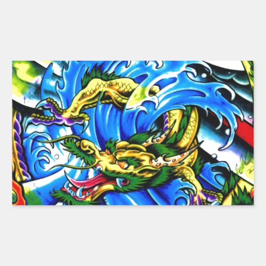 Neo Jap Dragon Tattoo Rechteckiger Aufkleber (Vorderseite)