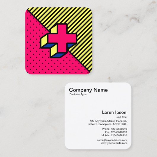 Neo-Memphis-Patch - Cross/Plus-Zeichen Quadratische Visitenkarte (Vorne/Hinten)