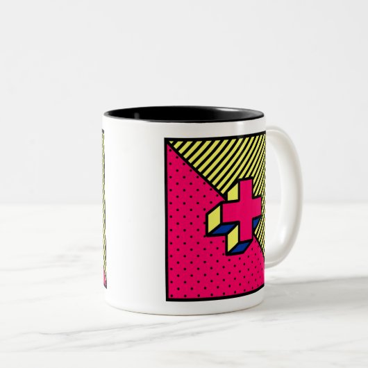 Neo-Memphis-Patch - Cross/Plus-Zeichen Zweifarbige Tasse (VorderseiteRechts)