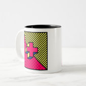 Neo-Memphis-Patch - Cross/Plus-Zeichen Zweifarbige Tasse (Vorderseite Links)