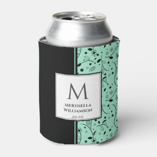 NEO MINT BLACK Floral Custom Monogram Keepake Dosenkühler